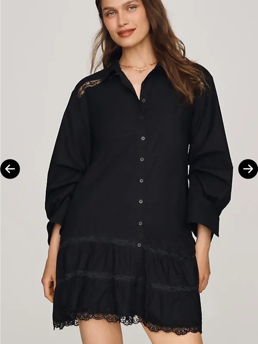 Maeve 100% Cotton Black Lace-Trim Shirt Dress